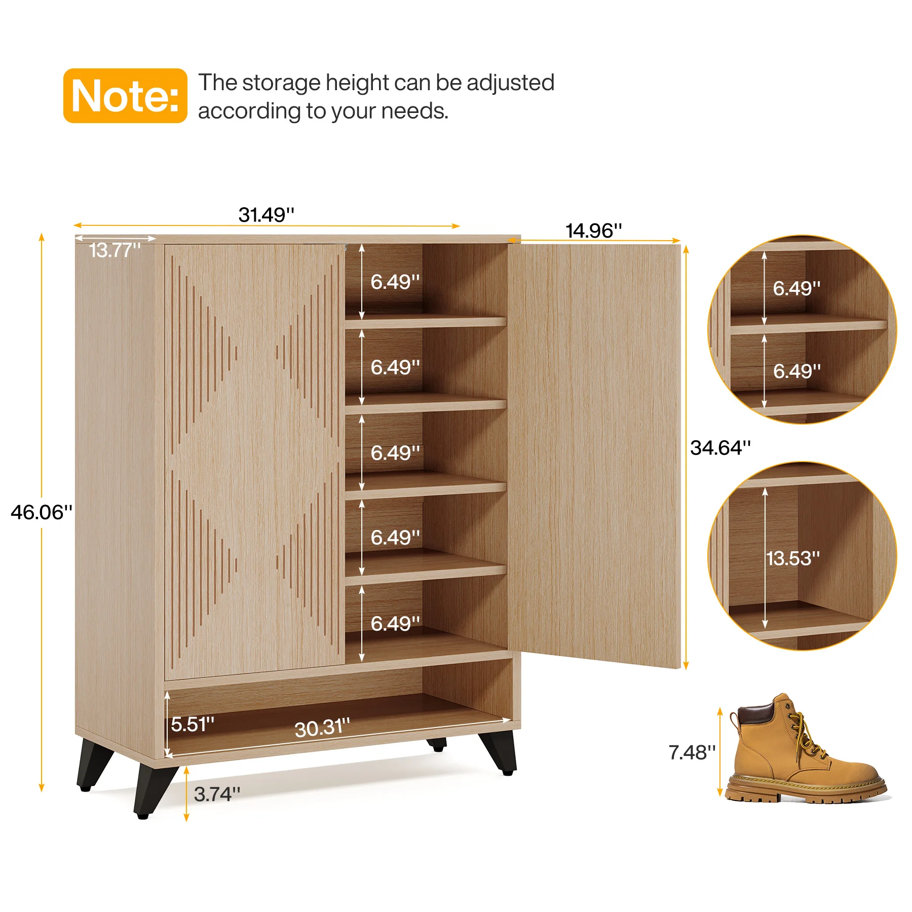 Tribesigns Shoe Cabinet with Doors, 6-Tier Entryway Shoe Storage Cabinet with Adjustable Shelves, Modern Wooden Shoe Organizer C image 6