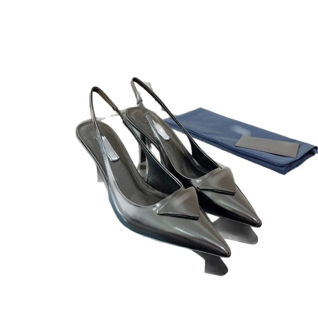 

P home triangular standard pointed high heels leather back strap cat heel sandals bag head shallow mouth versatile single shoes