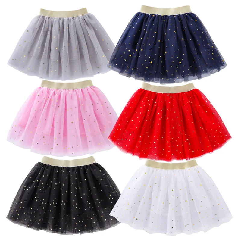 

Fashion Kids Mesh Miniskirts Girls Princess Stars Glitter Dance Ballet Tutu Party Girl clothing Half body dress Elastic