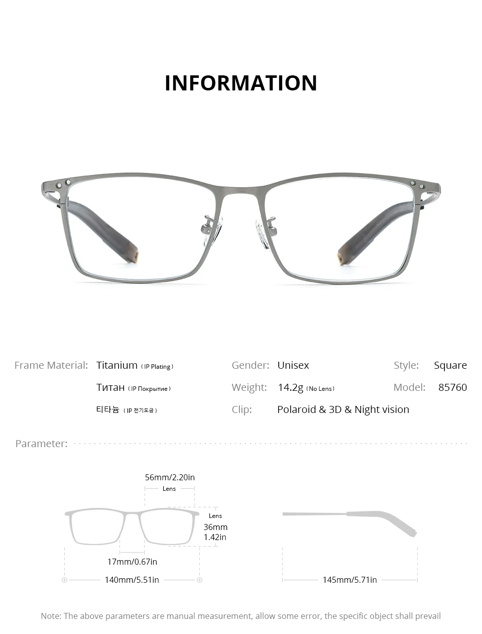 FONEX Titanium Glasses Frame Men Square Magnet Clip Eyeglasses with 3D & Night Vision & Polarized Lens Japanese Eyewear 85760