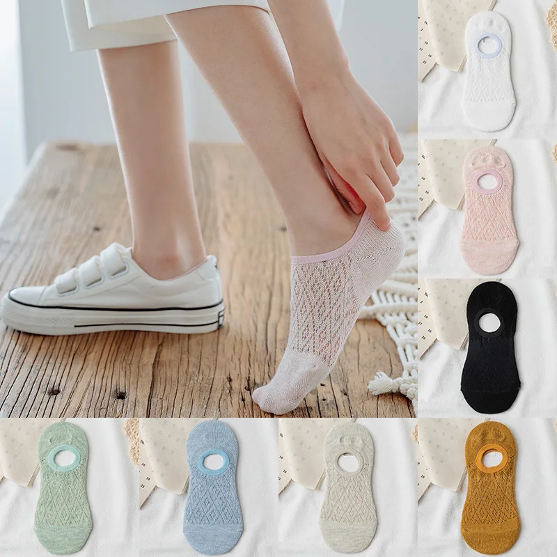 Summer Girls Mesh Invisible Socks Solid Color Breathable Silicone Non-slip Low-top Socks Girls Thin Fresh And Cute Boat Socks