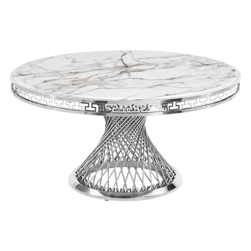 

Marble dining table, dining table and chair combination, modern stainless steel round