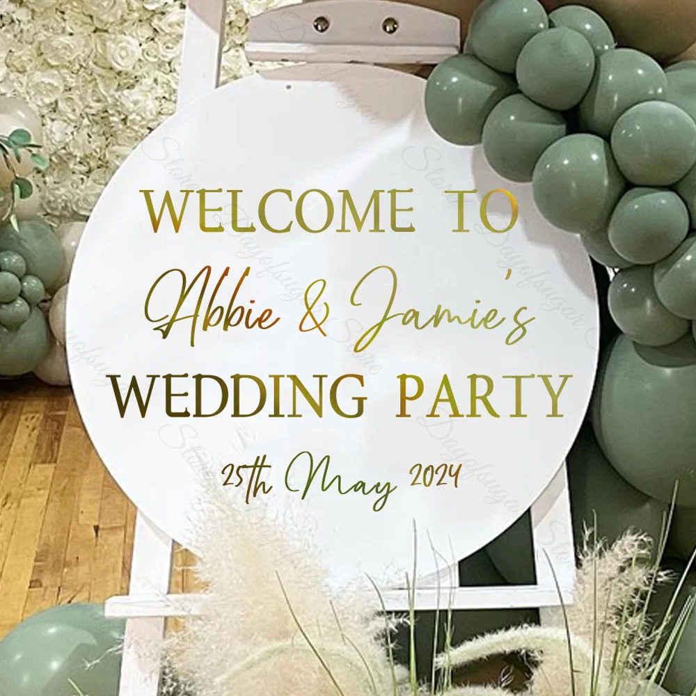 

45cm Custom Welcome Sign Board Personalized Mirror Gold Round Welcome to Party Sign for Birthday Baby Shower Wedding Party Decor