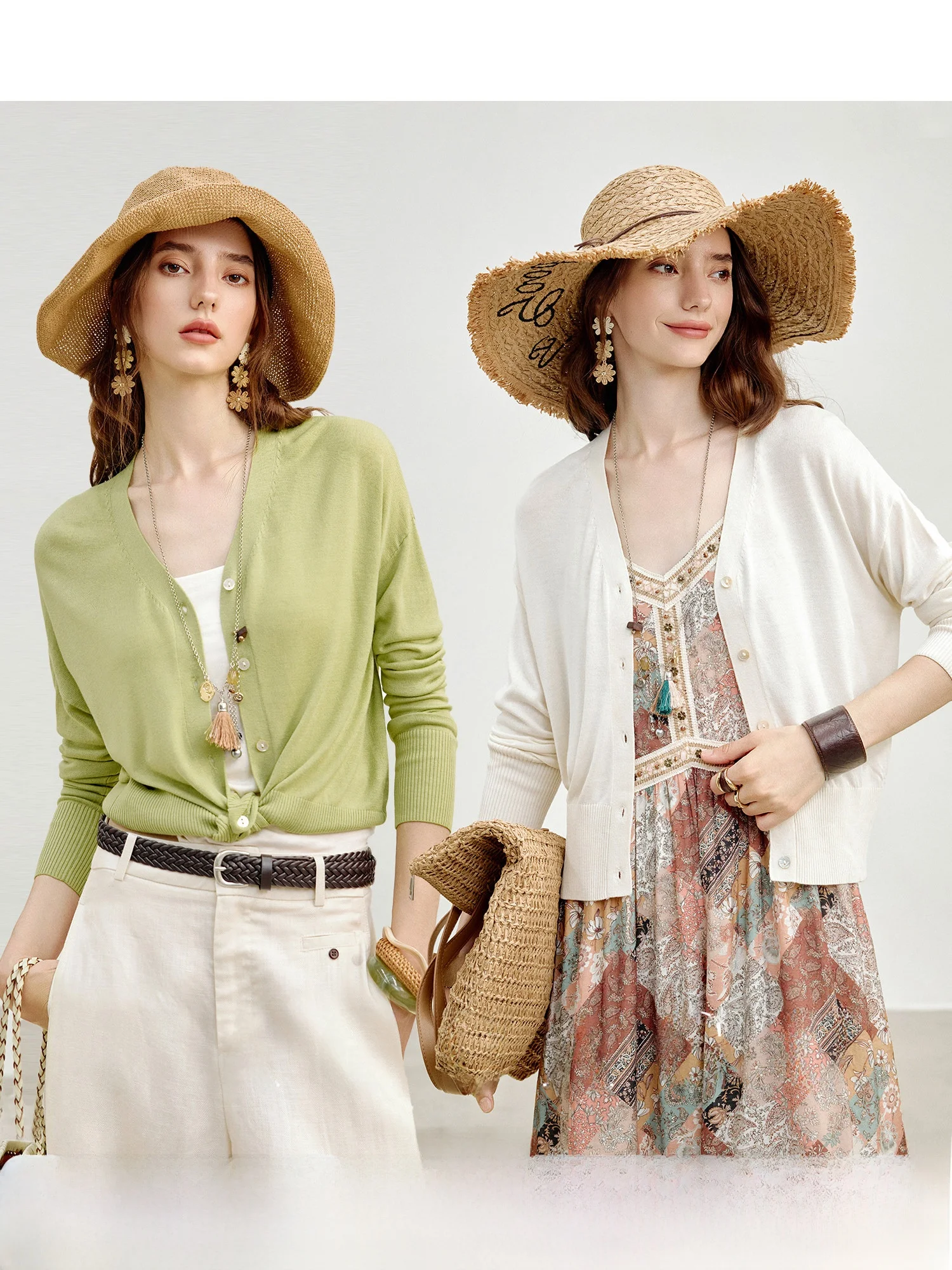 

NAGUAGU Soft Cloud Air Conditioning Silk V-ne Knitted Open Cardigan Women's Loose Summer Top Long Sve Commute Sle
