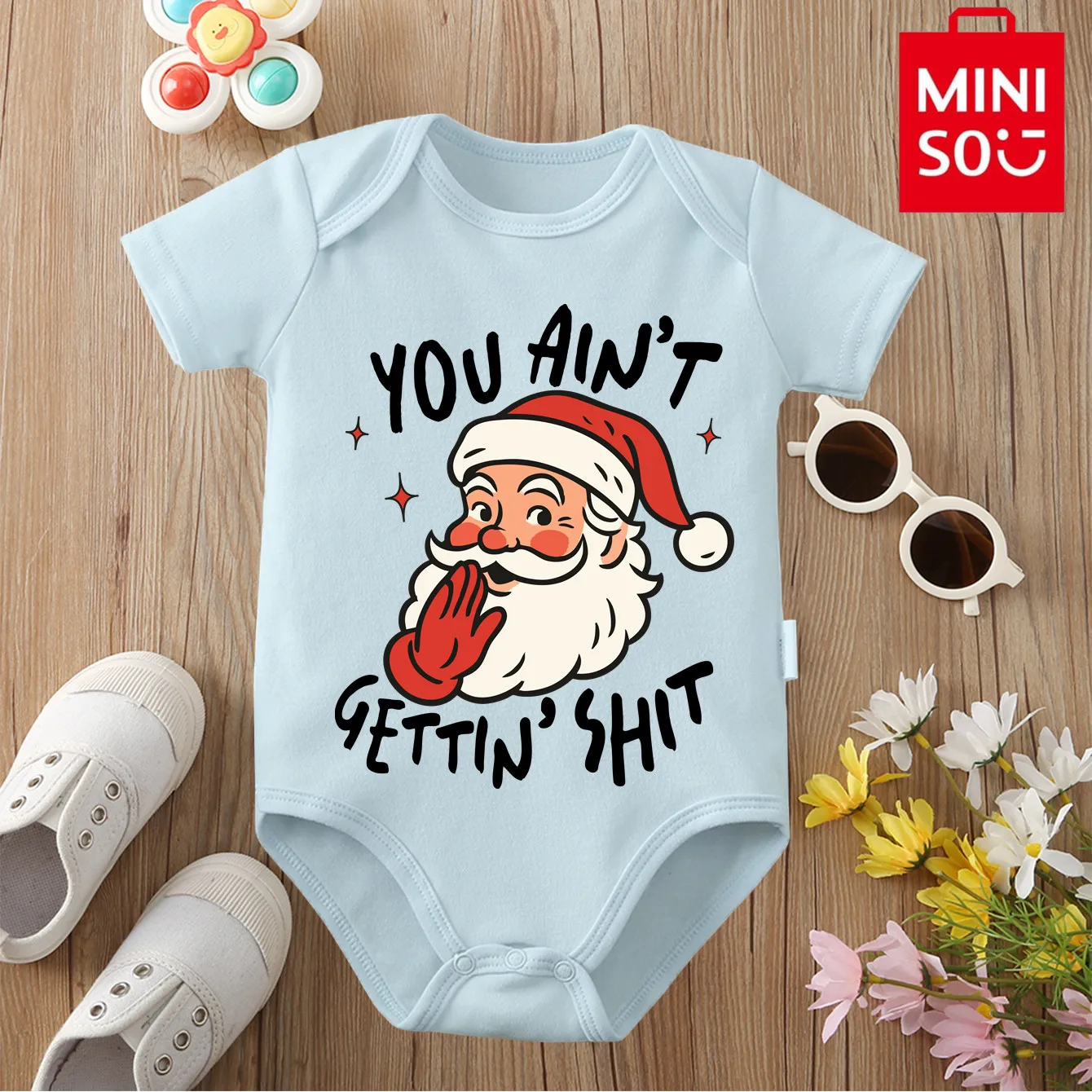 

MINISO 100% хлопок, первый рождественский Санта-Клаус, одежда HOHO, комбинезон, боди для новорожденных 0-12 месяцев, лучший подарок для ребенка