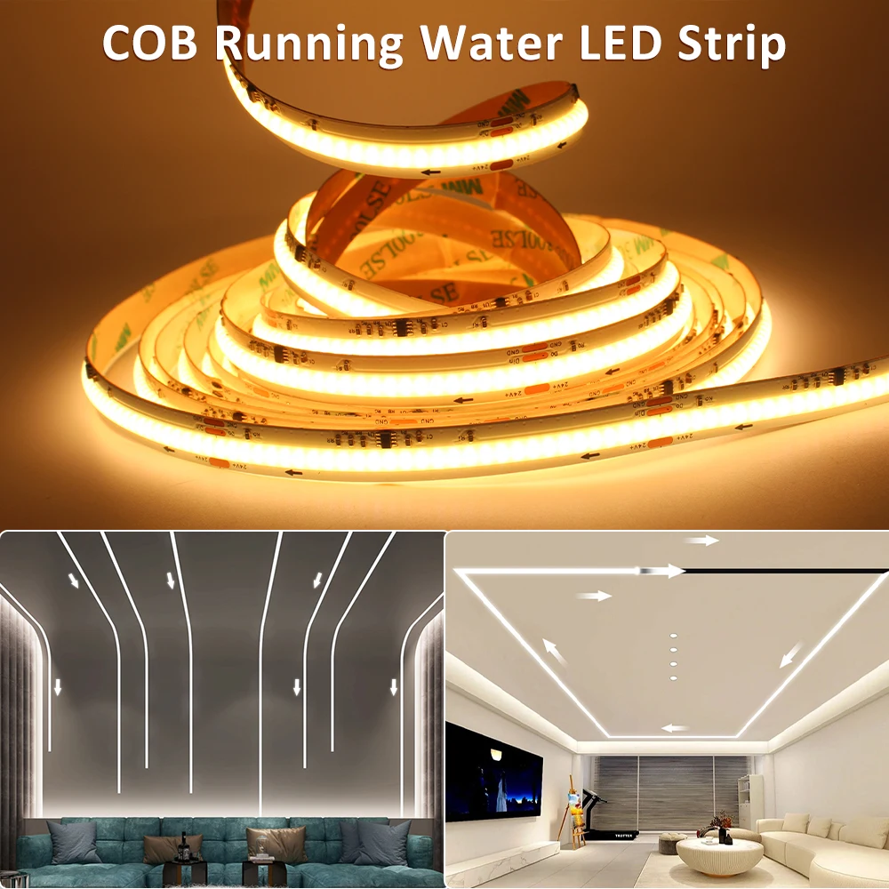 24V 5M 10M COB Running Water Flowing LED Strip Lights 360leds/m WS2811 Pixel Flexible Ribbon Room Decor Chasing Linear Lighting