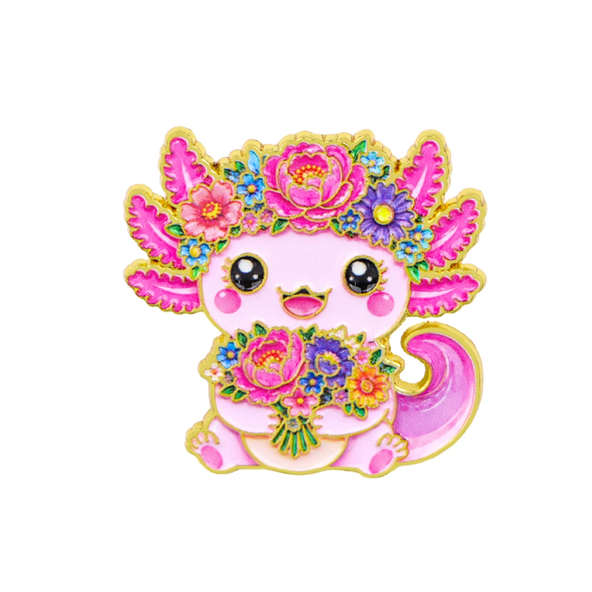 4-teiliges Set mit niedlichen Blumen-Axolotl-Emaille-Pins, Cartoon-Salamander-Abzeichen, Brosche für Jacken, Taschen, Kleidung, Sammlerstück, Geschenk – Detail 6