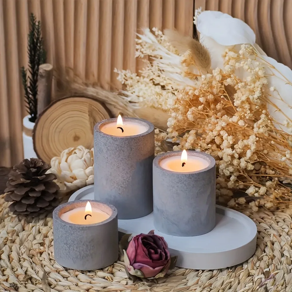 4pcs/set Silicone Plaster Molds, Include 1pc Oval Tray Silicone Mold and 3pcs Round Candle Holder Mould, Silicone Resin Plaster