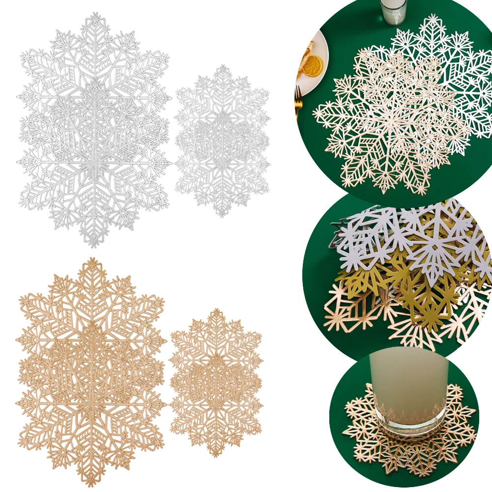 Coaster Set of 4 Christmas Snowflake Placemats Festival Decor New Year Party Pad Table Placemat Kitchen Food Bowl Mat Home Decor