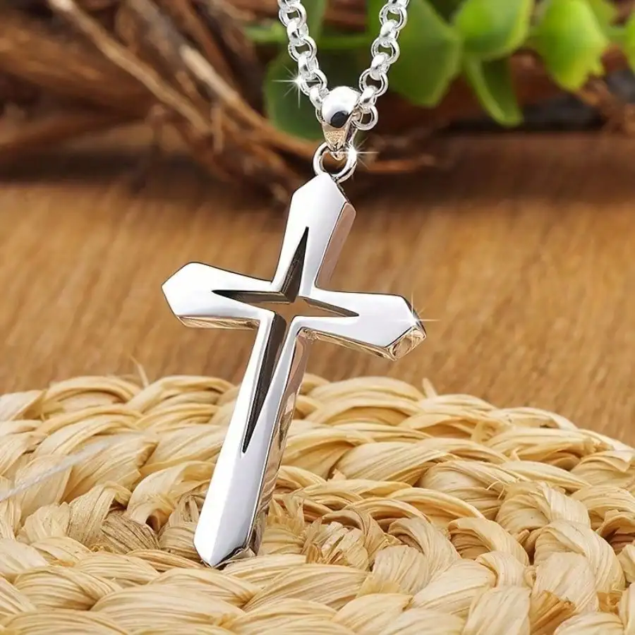

1 Cross Pendant Necklace, hollow modern Christian religious jewelry, hypoallergenic, suitable for everyday wear