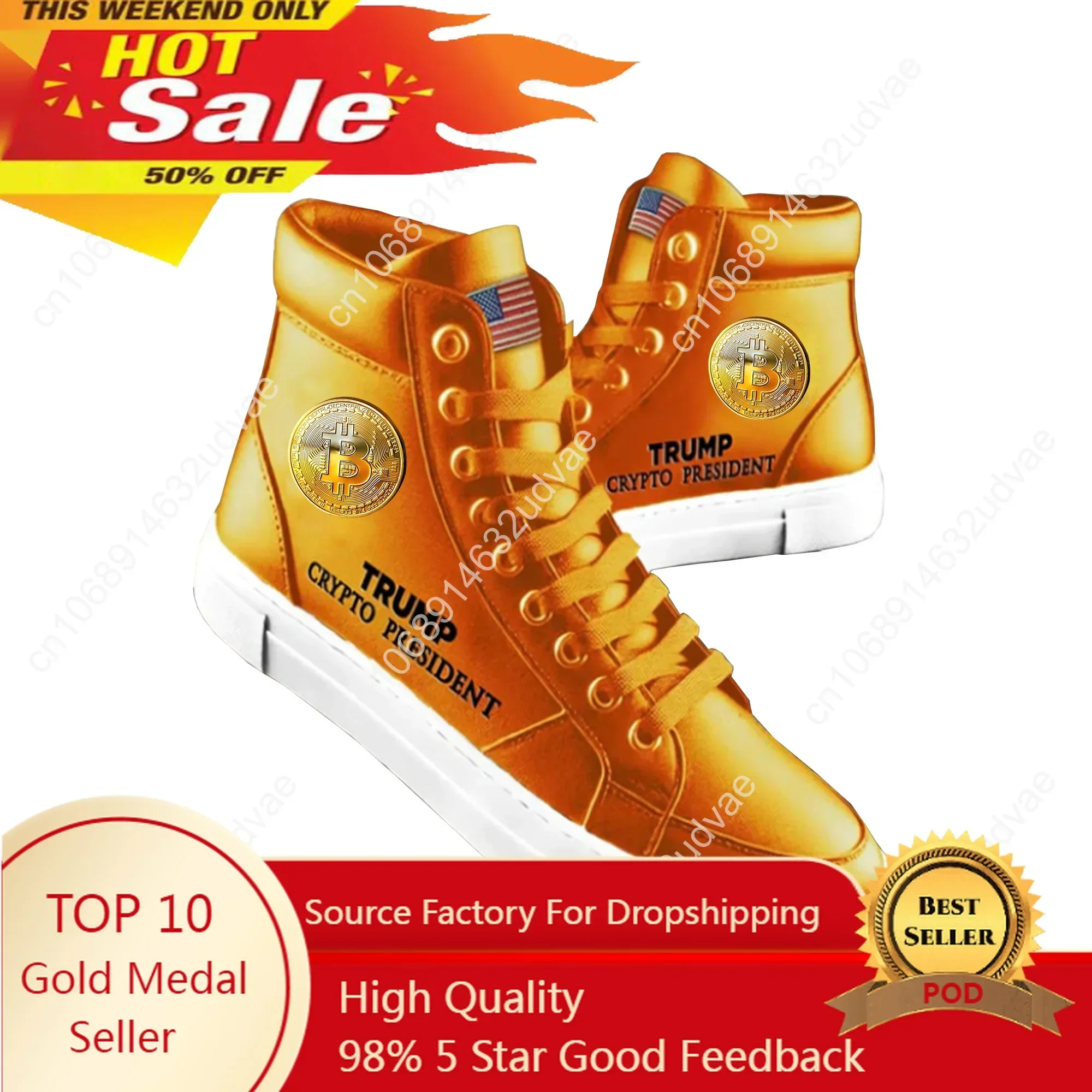 Bitcoin Orange Shoes Trump Sneakers 100% Top Quality Crypto President 2024 MAGA Never Surrender 45 47 Mens Casual Road Boots