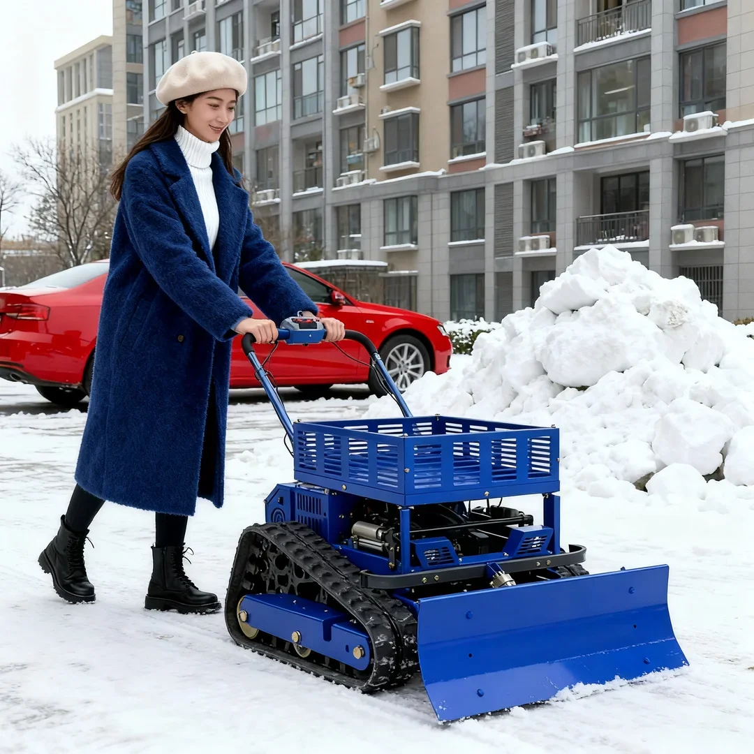 

Газонокосилка с дистанционным управлением, совместимая с CE и EPA — вездеходный промышленный робот со встроенной лопаткой для снега