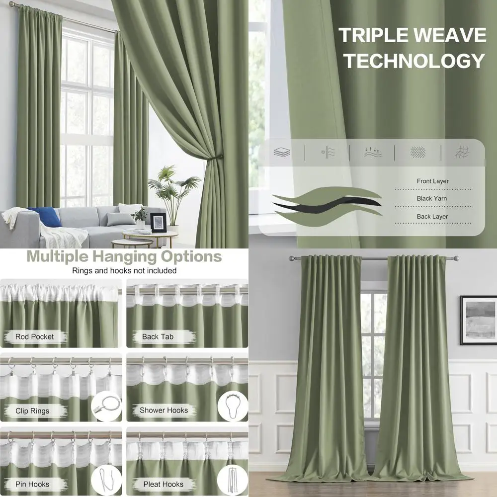 

Затемняющие шторы цвета шалфейно-зеленый, 52x120 дюймов, комплект из 2 панелей с креплением на петлях/карманом для карниза