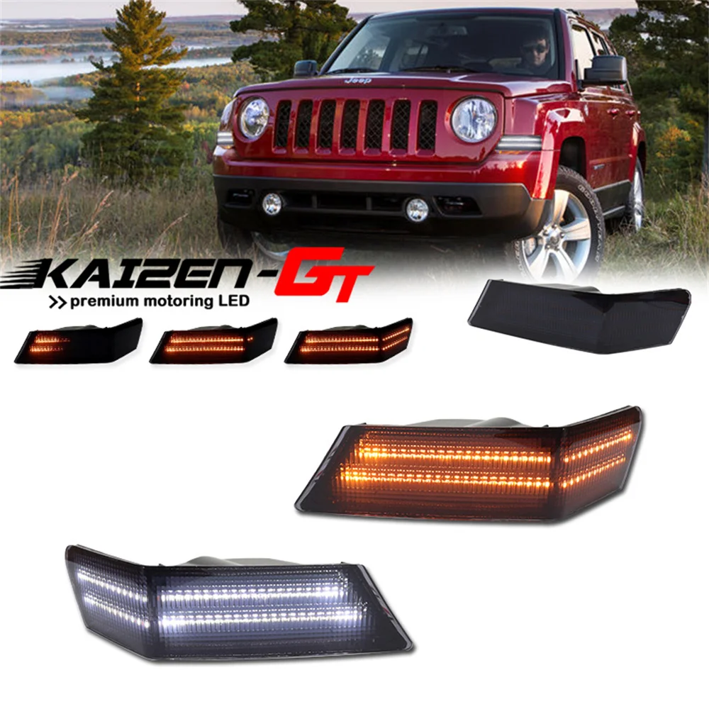 Przednie kierunkowskazy LED z funkcją sequencyjnego migania (switchback) w kolorze bursztynowym z białymi światłami do jazdy dziennej (DRL)/światłami postojowymi do Jeep Patriot 2007-2017