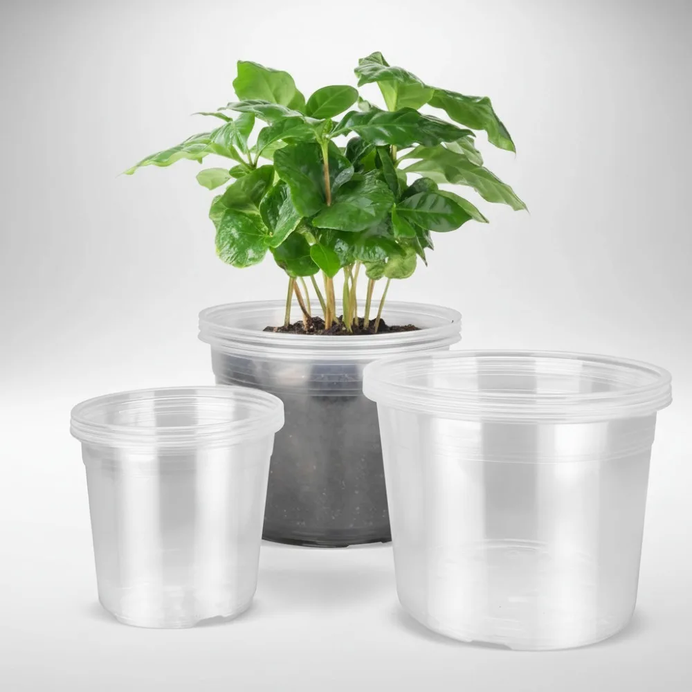 

6/8/10 Inch Clear Plastic Plant Pots with Drainage, 12 Pack Nursery Pots for Indoor Outdoor Gardening