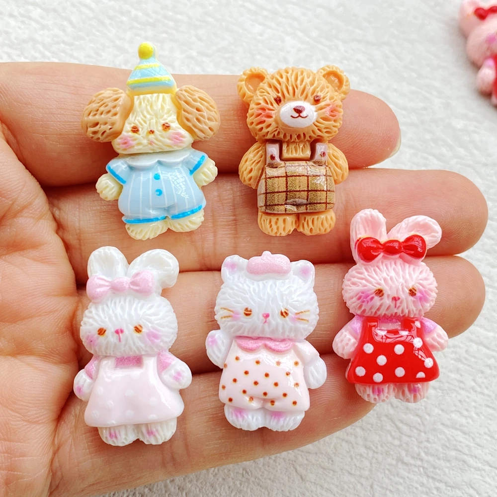 10PCS Resin Cartoon Rabbit, Bear, Dog, Cat Flat back For DIY Jewelry Hair Bow Scrapbook Crafts - Decorative Figurine Accessories