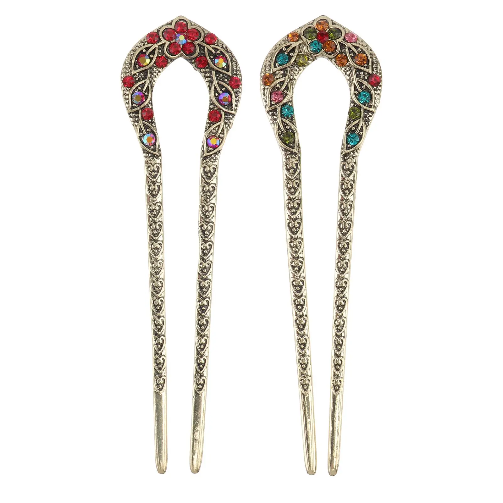 

2Pcs Vintage Hair Stick Rhinestone Double Prong Hairpin Elegant Crystal Hairstyle Accessories Party Wedding Banquet Ladies