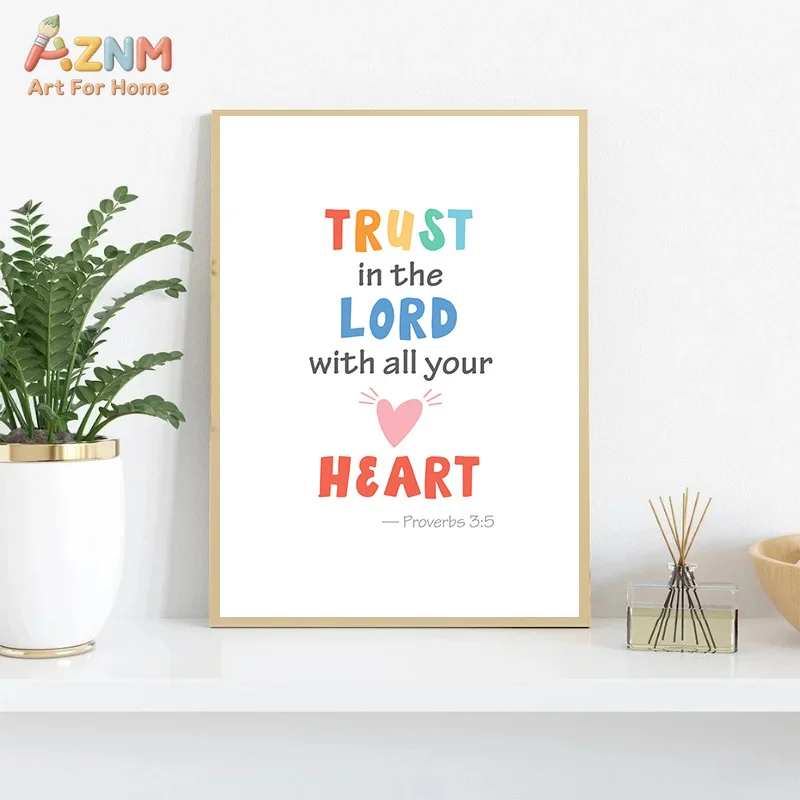 AZNM Colorful Bible Verse Canvas Wall Art Christian Faith Inspirational Quote Rainbow Sun Dove Design Unframed Canvas Print Nurs