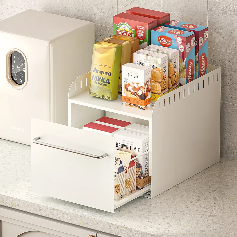 Kitchen Countertop Organizer Seasoning Rack Pull Out Spice Box Storage Holder Water Bar Pull-out Coffee Cup Display Drawer Shelf
