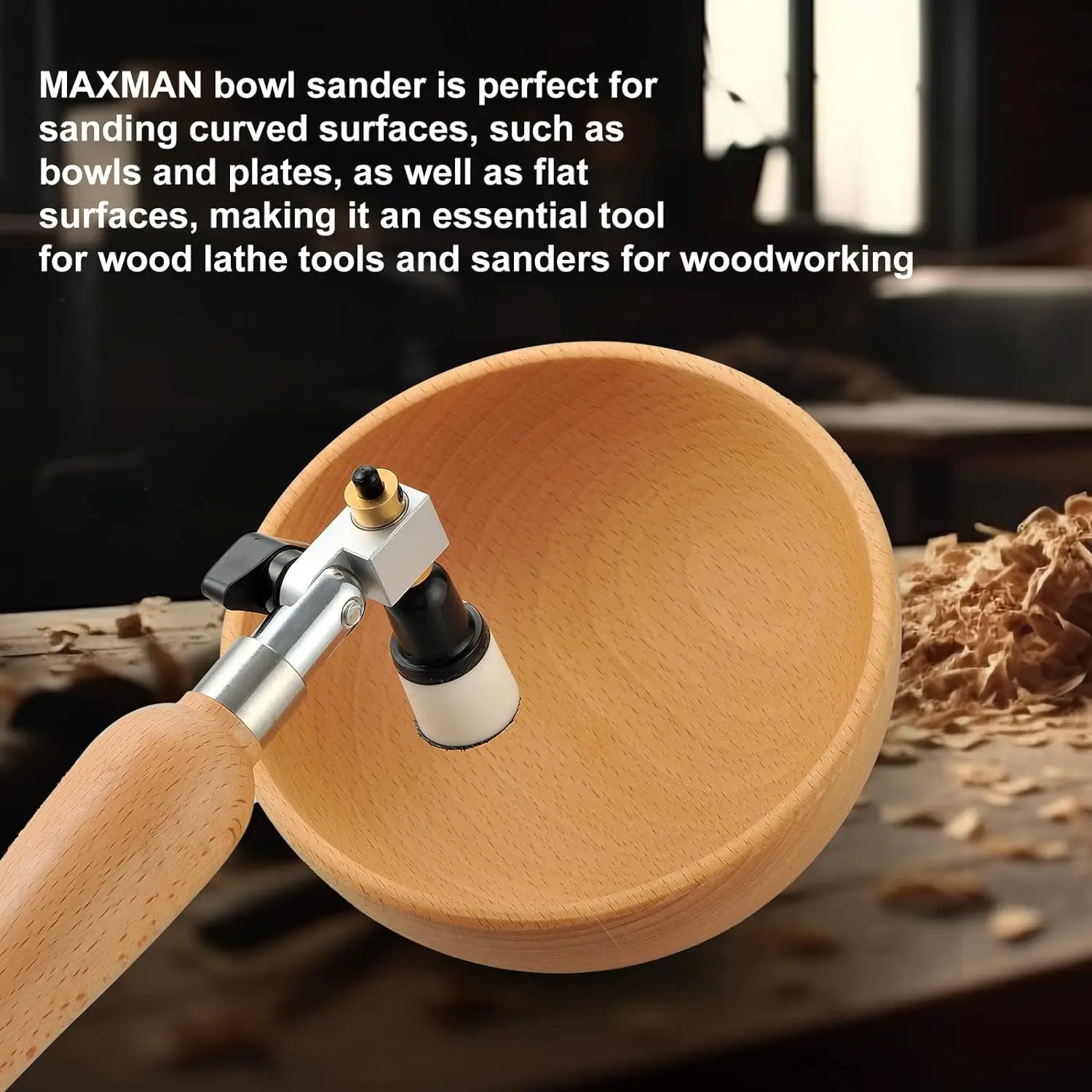 1" and 2" Bowl Sandpaper Kit with Hook and Loop Sand Paper Foam Interface Pads 13" Long Hardwood Handle and Dual Bearing Head