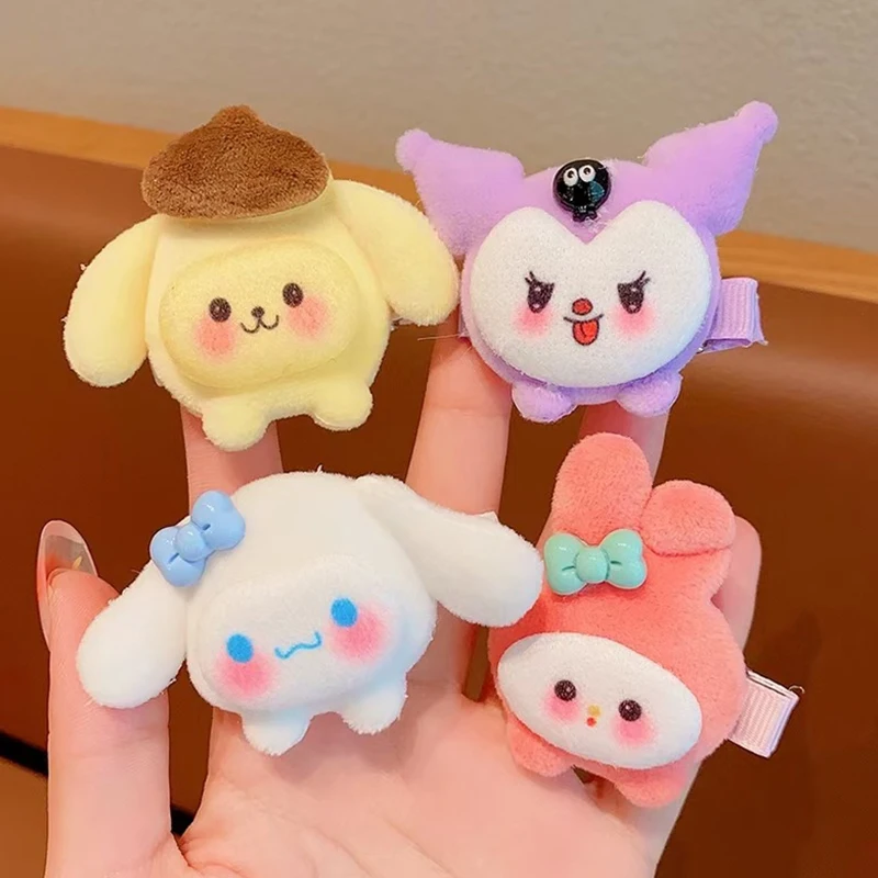 Épingle à cheveux en peluche pour enfants, décoration de cheveux, dessin animé, doux Kawaii, mélodie, Cinnamoroll, Pochacco, Kuromi, Purin, Sanurgente, mignon