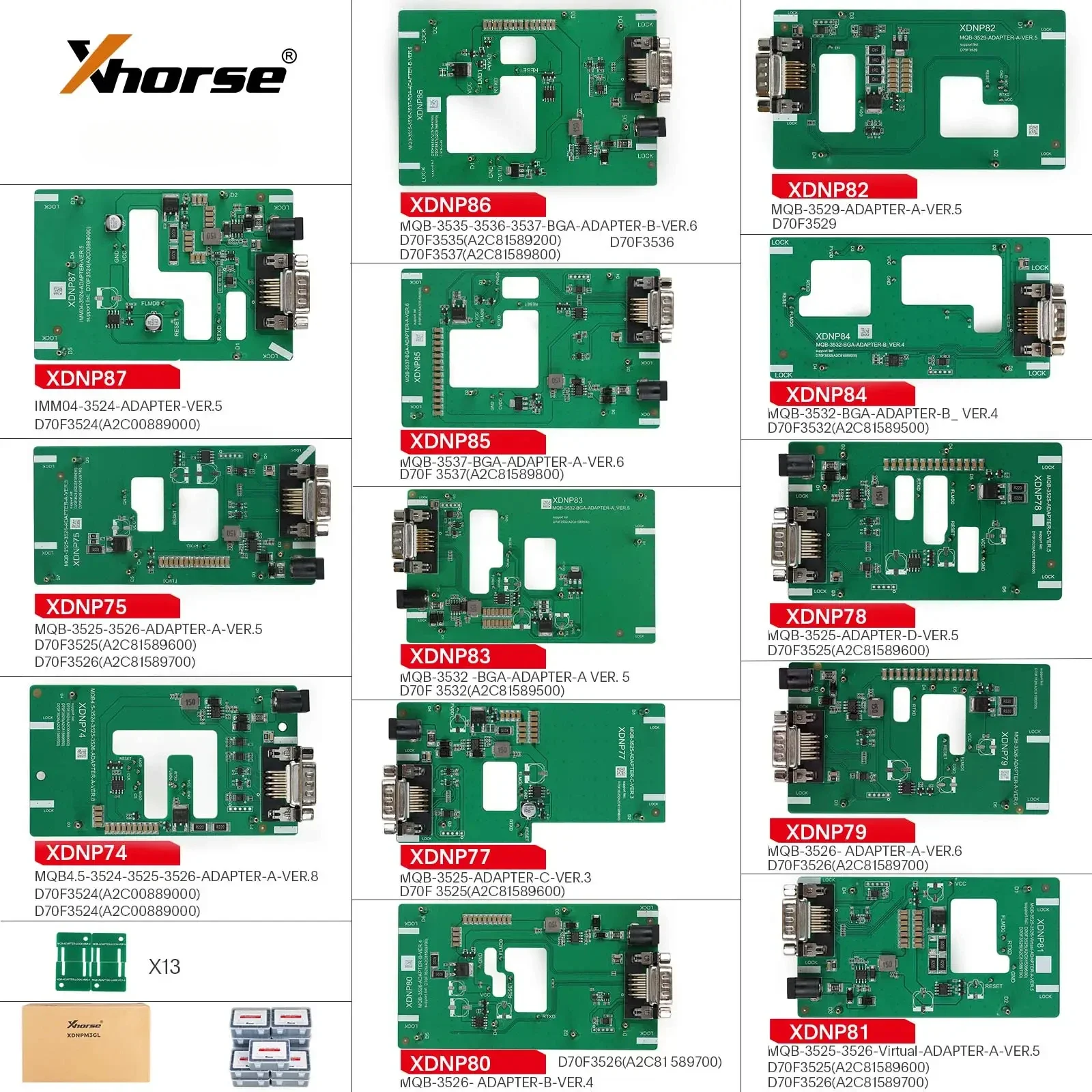 Xhorse XDNPM3GL MQB48 Solder-Free Adapter 13pcs Full Set Work with Multi-Prog, VVDI Prog, Key Tool Plus