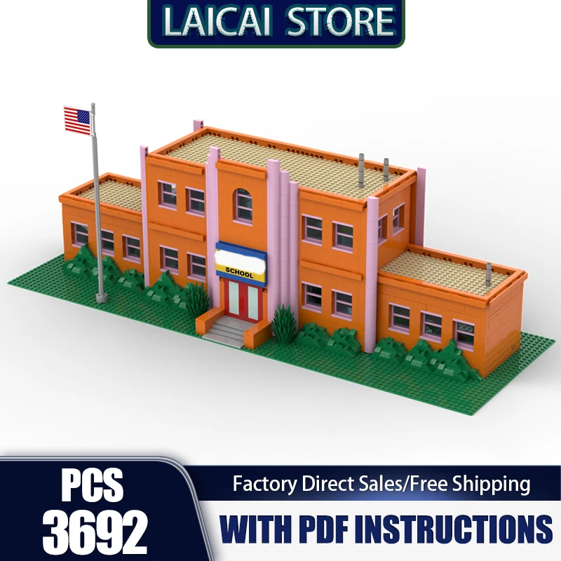 

City Stree View Moc Building Blocks Sprngfield Elementary School Popular Movie Model Bricks DIY Assembly Toys Holiday Set Gifts