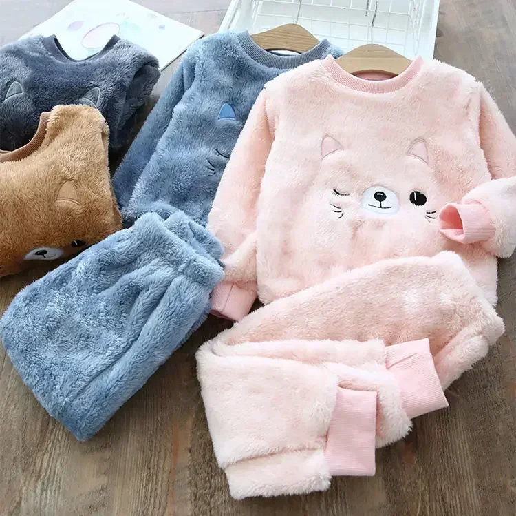 Children\'s Pajama Sets Bear Tops + Pants 2Pcs Kids Pajamas Winter Girl Clothing Sets 2 To 6Years Children Clothes Boys Sleepwear