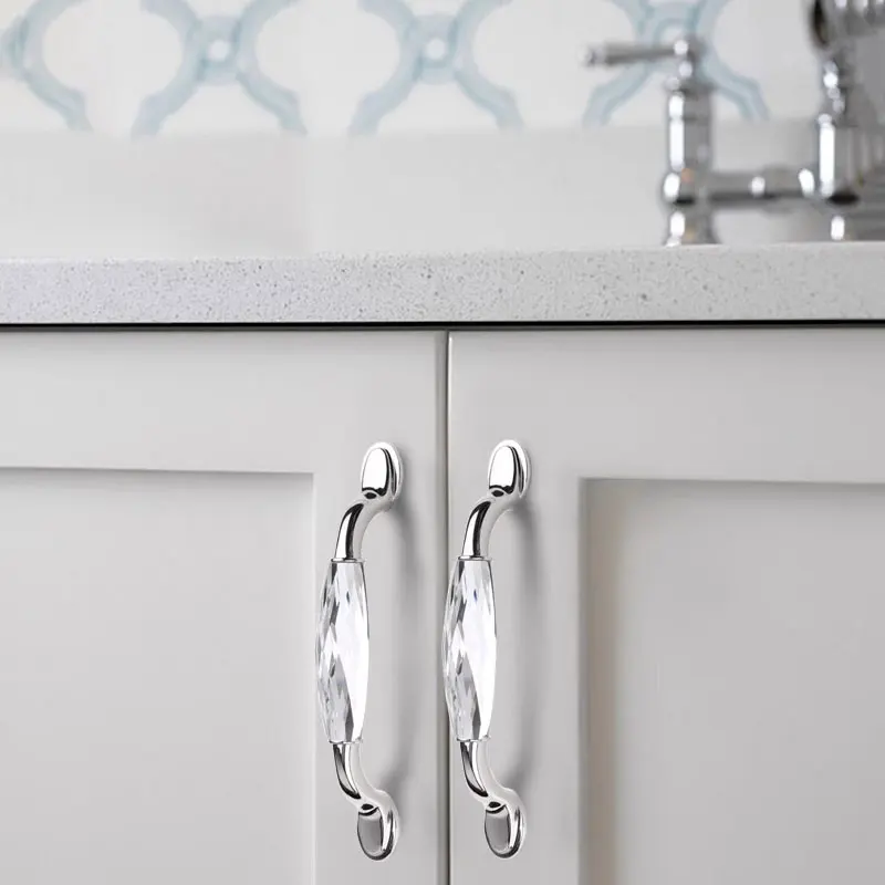 1 PC Transparent Crystal Furniture Knobs and Handles Zinc Alloy Cabinet Handle Drawer Dresser Pulls Black Door Knob Hardware