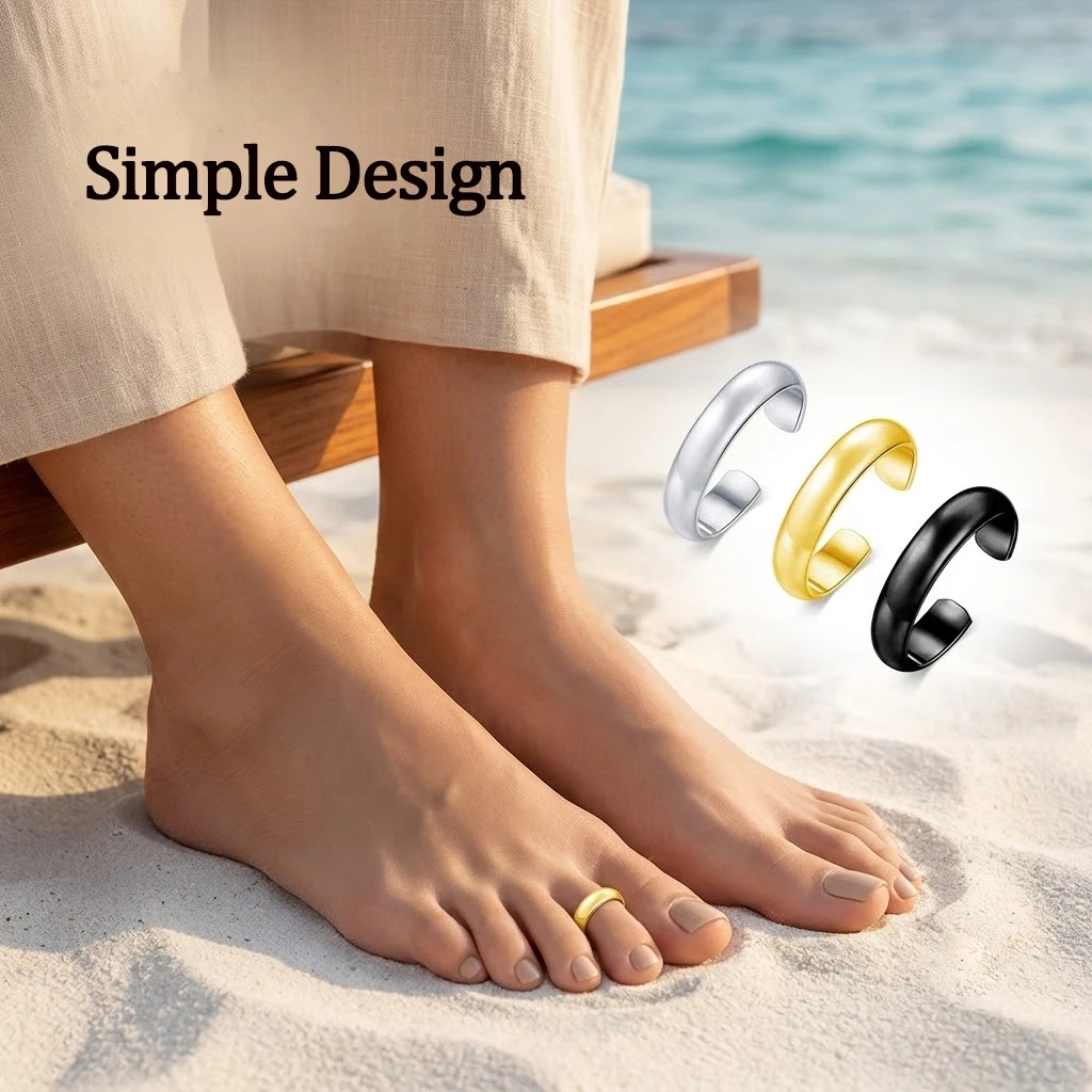 Minimalist Plain Band Toe Rings Open Adjustable Finger Rings Stainless Steel Stacking Rings Summer Beach Foot Jewelry for Women