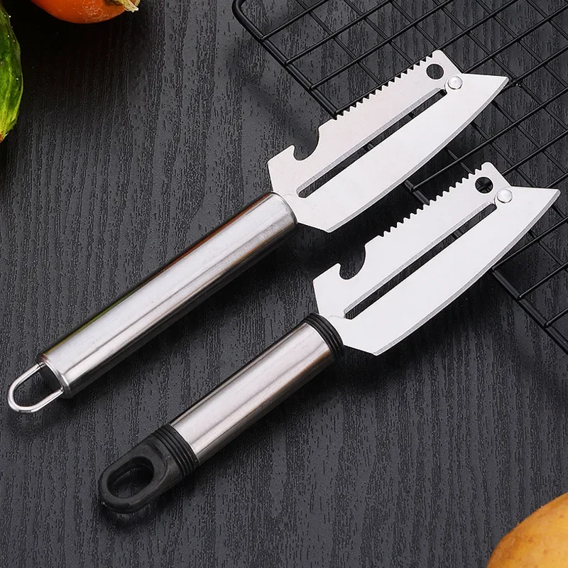 4 In 1 Multifunctional Stainless Steel Handle Knife Fruits Peeler Vegetables Fish Scales Scraper Bottle Opener Kitchen New Vrsgs