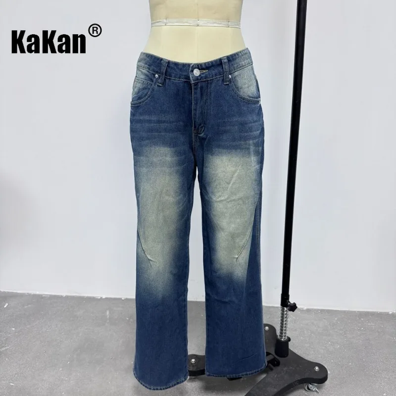 Kakan - Men's Mid Rise Retro Slim Straight Leg Jeans, New Black Dark Blue Long Jeans