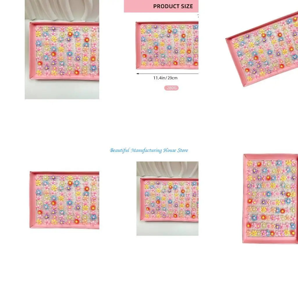 

E56A Resin Cartoon Flower Rings for Kids Party Favor Rings for Kids Mixed Resin Flower Designs Rings Jewelry for Girls