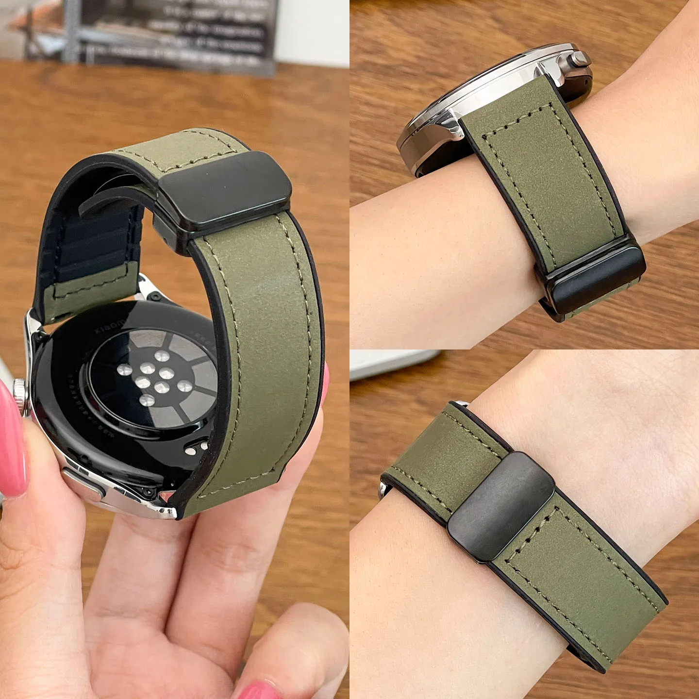 20mm 22mm Magnetic Leather+Silicone Band For Garmin Forerunner 70 170 55 158 245 255 265 645 970 965 Wristband Venu 2 3 4 45mm