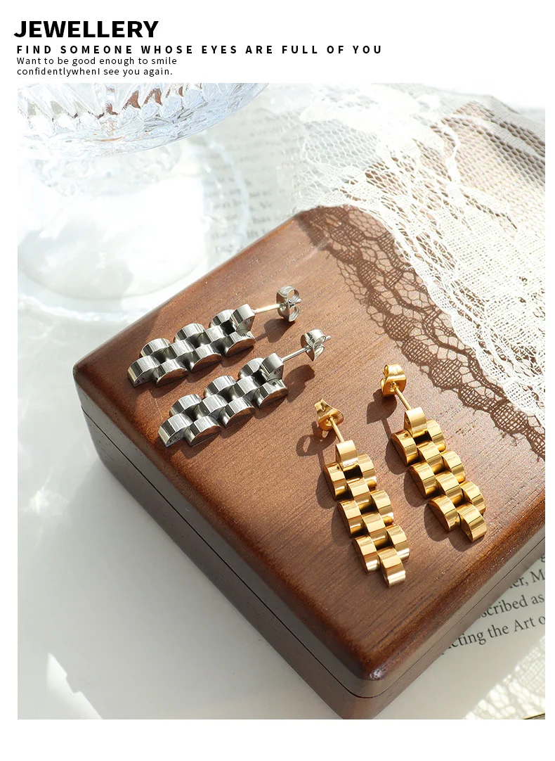 Uhr Kette Ohrringe Schmuck Edelstahl Ohrringe Kreative Schmuck Damen Mode Zubehör Persönlichkeit Trend Großhandel – Detail 8