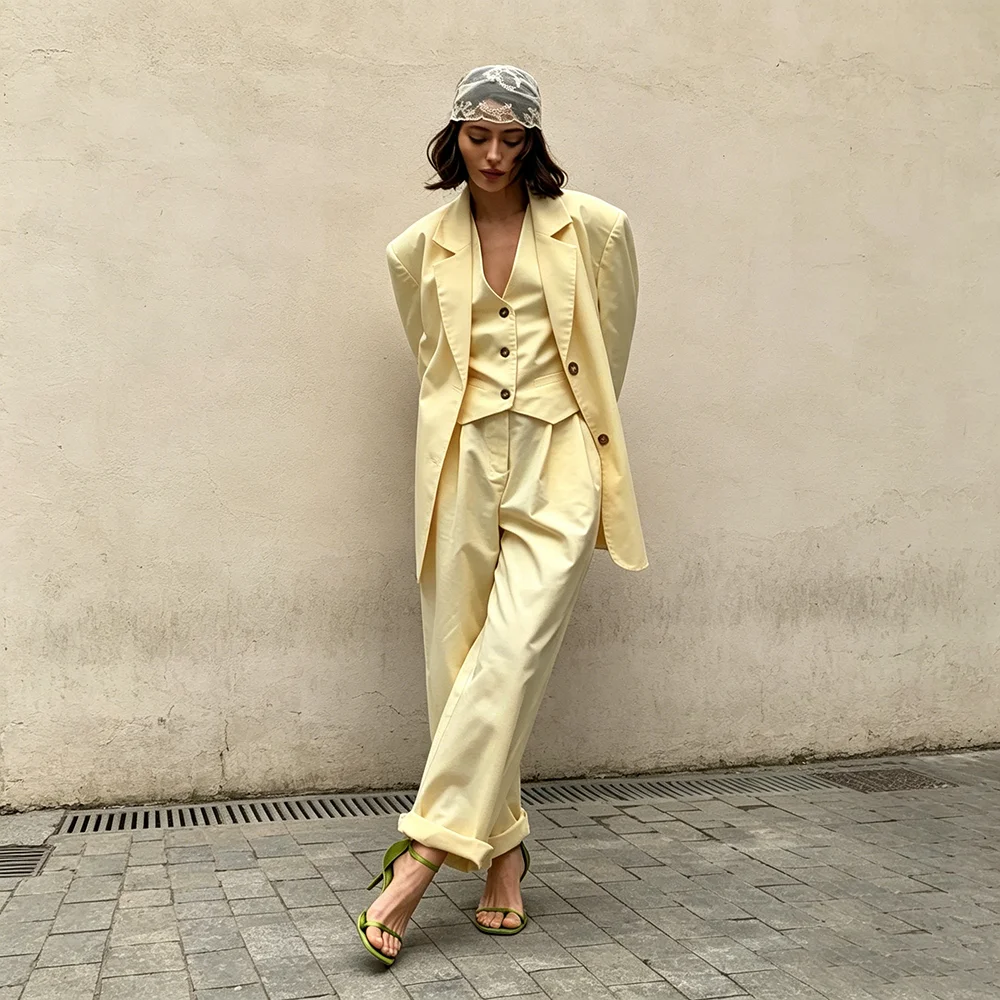 Conjunto de pantalón elegante para mujer, traje de 3 piezas, informal y elegante para oficina, trajes femeninos con chaqueta, pantalón y chaleco, conjuntos de pantalones