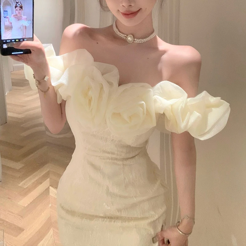 Vestido rosa con hombros descubiertos, minivestido ajustado de cintura alta, vestidos de fiesta sexys de moda de Color sólido para mujer