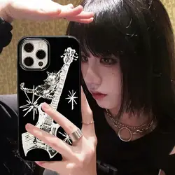 Korean Punk Cool Guitar Cat Phone Case for IPhone 14 11 12 13 Pro Max Vintage Star Gothic Phone Case for IPhone XR XS MAX