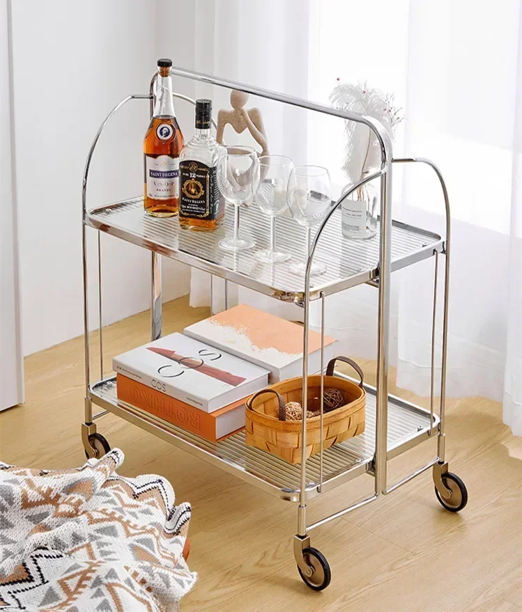 New Design Mobile Fashion Loading Stainless Steel Waiter Handcart Foldable Glass Tea Bar