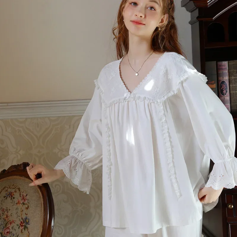 Sleepwear Women's Clothing Suits Fall French Thin New Home Cozy Simple Relaxed Casual Skinny Temperament Freshness Cool Sweet