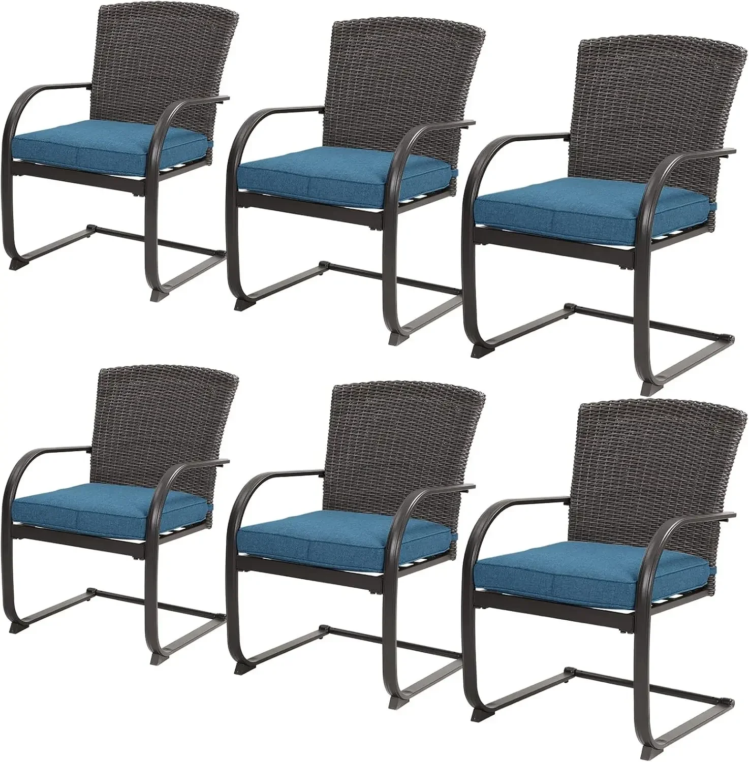 Grand patio 6 Piece Outdoor Wicker Dining Chairs, Spring Patio Furniture Dining Chairs Set of 6 with Cushions for Garden Pool Ba