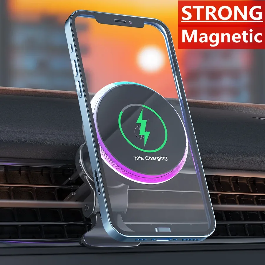 NEW Magnetic Wireless Charger Car Air Vent Stand Phone Holder 15W Fast Charging Station For iPhone 12 13 14 Pro Max Mini macsafe
