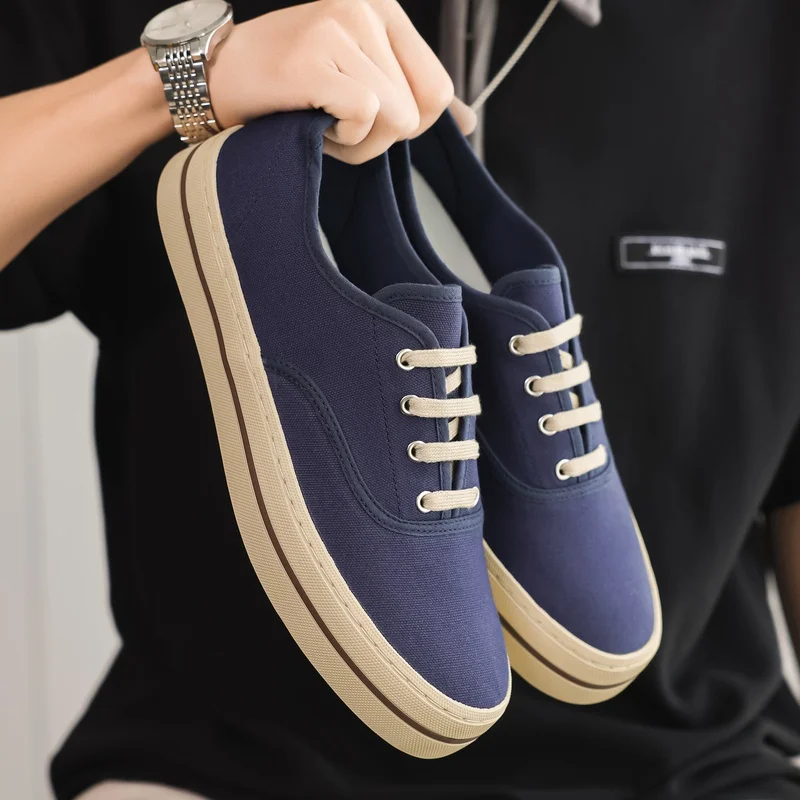 

Thick Sole Fashionable Comfortable Light Shoes 2026 Autumn New Mens Casual Sneaker Solid Colour Breathable Non-slip Board Canvas