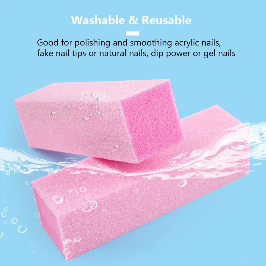 10Pcs Nail Art Sanding Files Block Set Pink & White Manicure Care Soft Sponge Polishing Tools No Hurt for Nail Care