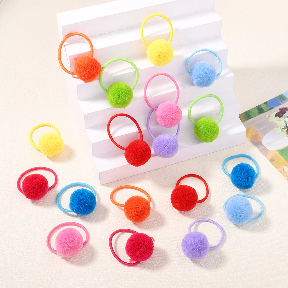 12Pcs/Set Cute Animal Hair Ball Ring Female Baby Rubber Band Elastic Bands Korean Headwear Children Accessories Ornaments