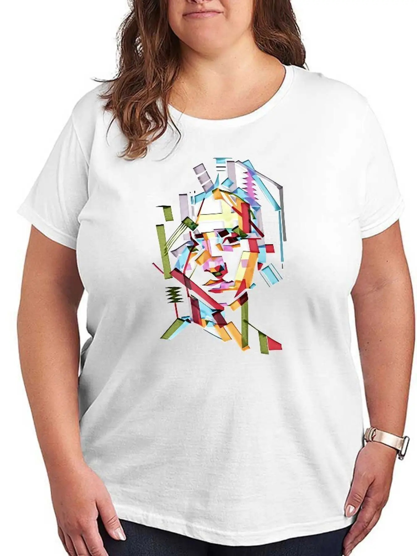 Abstract Colorful Art Graphic T Shirt Women Fashion Stretchy Plus Size Short Sleeve Casual Loose Cotton Soft Tee Summer Clothes
