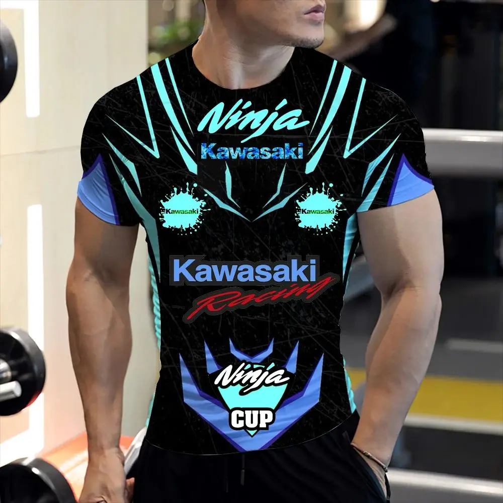 

Kawasaki мотоциклетная мужская футболка с 3D принтом и круглым воротником с короткими рукавами, дышащая повседневная уличная футболка большого размера