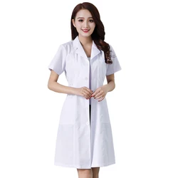 Hospital Clinical Uniforms Scrubs Lab Coat Pharmacy Short Sleeve Nurse Doctor Dress Medical Robe Women White Coat