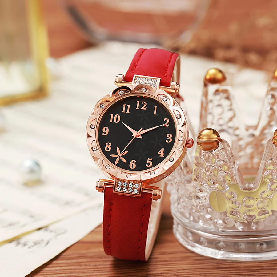1pc/6pcs - Women's Watch Fashion Rhinestone Ladies Analog Quartz Watches Bracelet Set Girls Clock Gift