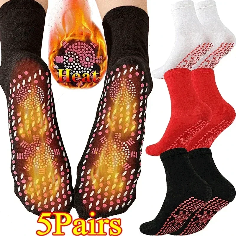 1/5pairs Winter Tourmaline Self-Heating Sock Thermal Heated Socks Elastic Thicken Slimming Health Socks Magnetic Therapy Socks